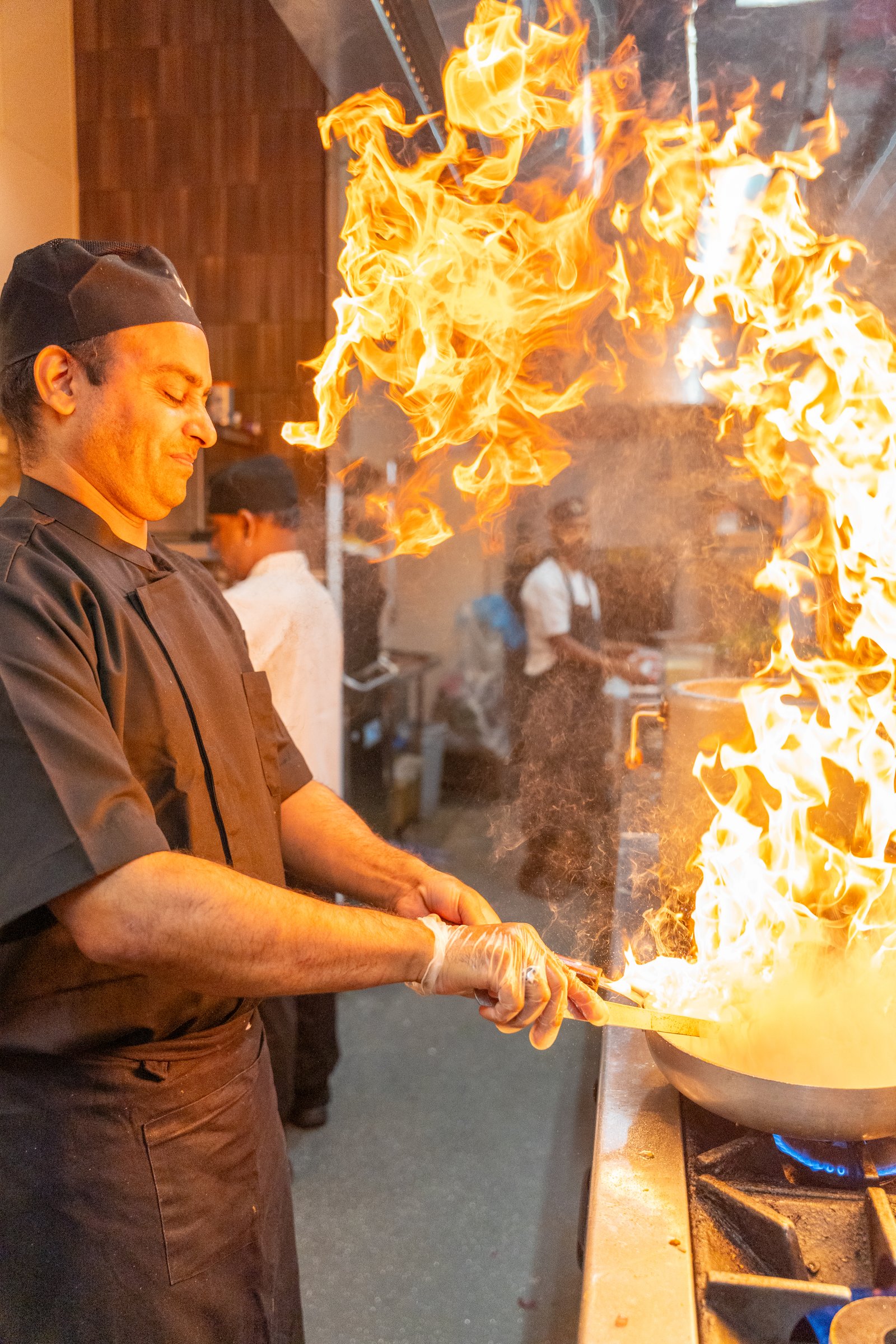 Food photography — chef action shot